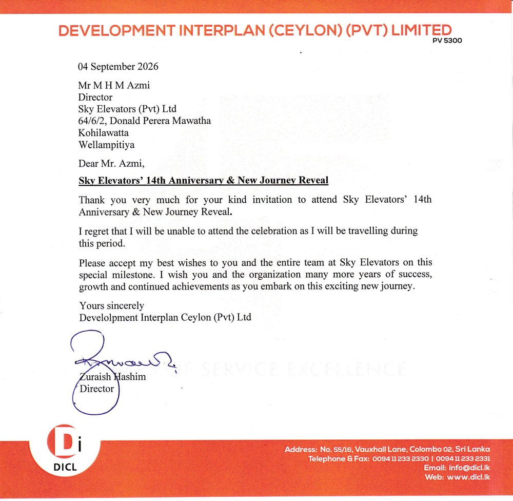 Letter of appreciation from DICL